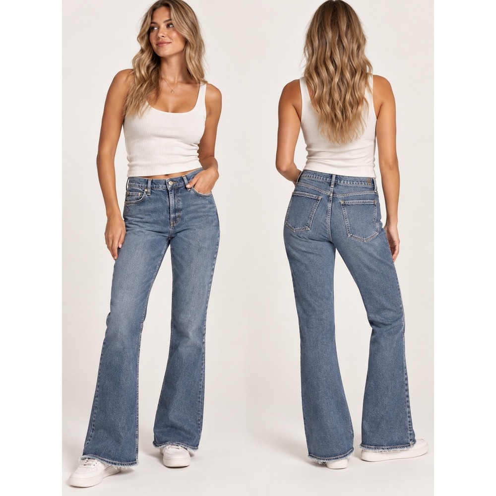 AGOLDE Nico Jeans Womens 30 Blue High Rise Flare Leg Raw Hem Button Fly